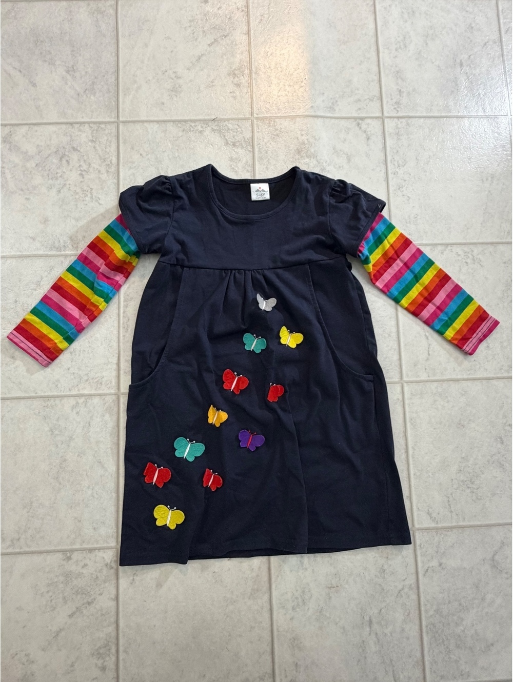 Navy rainbow sleeve dress